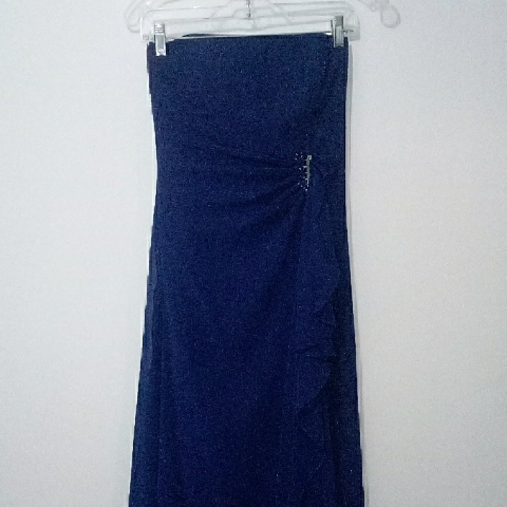 Crystel Blue Chiffon Ruffle Strapless Maxi Dress And Matching Sheer Scarf